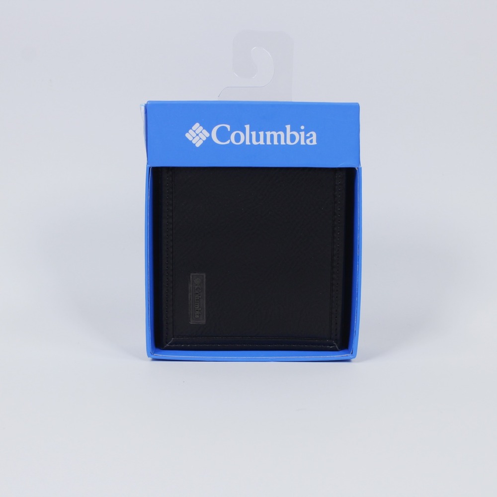Columbia Men's Black Leather Passcase Bifold Wallet Flip ID Window NIB Genuine